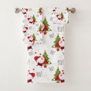 Ho Ho Ho, Santa and Christmas Trees Bath Towel Set