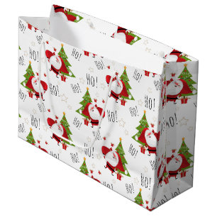 Ho Ho Ho Santa and Christmas Trees  Large Gift Bag