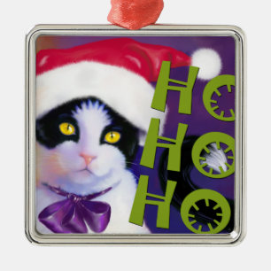 Ho Ho Ho Santa Cat sq.Ornament Metal Tree Decoration