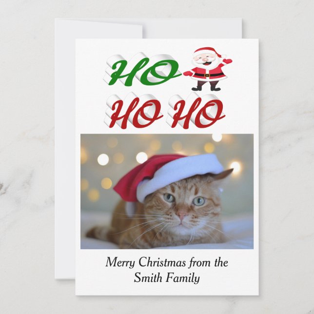 Ho Ho Ho Santa Claus Christmas photo script  Holiday Card (Front)