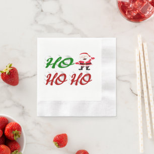 Ho Ho Ho Santa Claus Christmas red green script Napkin