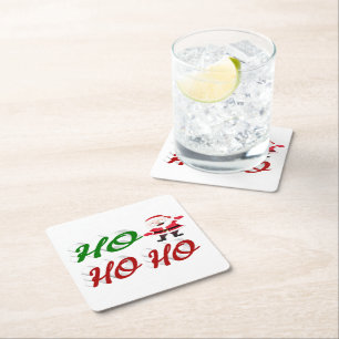 Ho Ho Ho Santa Claus Christmas red green script Square Paper Coaster