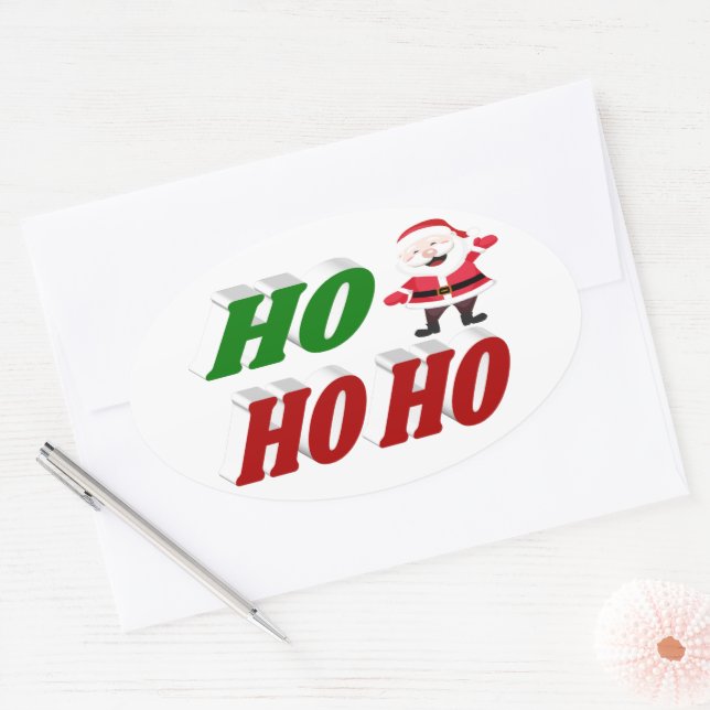 Ho Ho Ho Santa Claus Christmas typography Oval Sticker (Envelope)