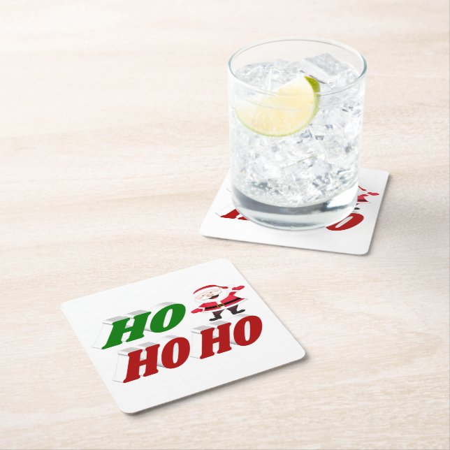 Ho Ho Ho Santa Claus Christmas typography  Square Paper Coaster (Insitu)