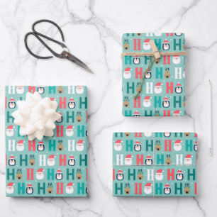 Ho Ho Ho Santa Claus & Friends Pattern Wrapping Paper Sheet