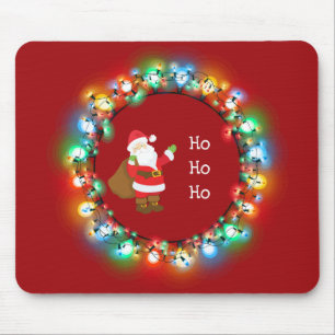 Ho Ho Ho Santa Claus in Christmas Lights Custom Mouse Mat