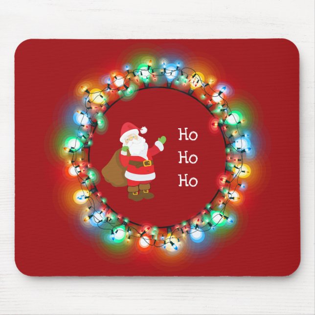 Ho Ho Ho Santa Claus in Christmas Lights Custom Mouse Mat (Front)