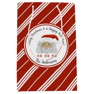 HO HO HO Santa Claus Red Lines Merry Christmas Medium Gift Bag