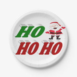 Ho Ho Ho Santa Claus typography Christmas Paper Plate