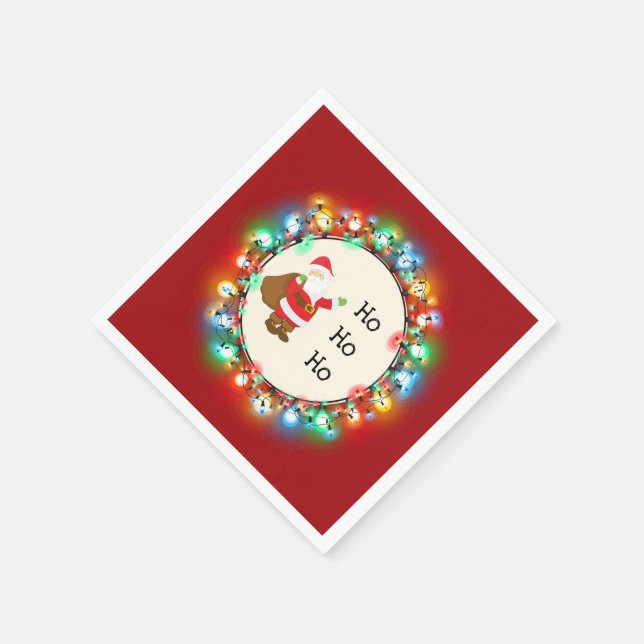 Ho Ho Ho Santa Claus with Christmas Lights Napkin (Corner)