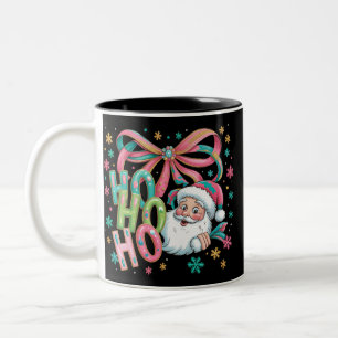 Ho Ho Ho Santa Coquette Bow Retro Christmas Festiv Two-Tone Coffee Mug