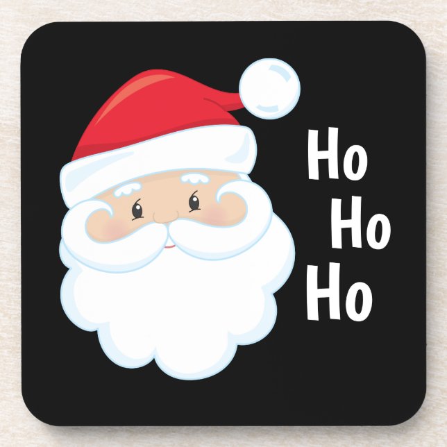 Ho Ho Ho Santa Face Christmas Holidays Red White Coaster (Front)