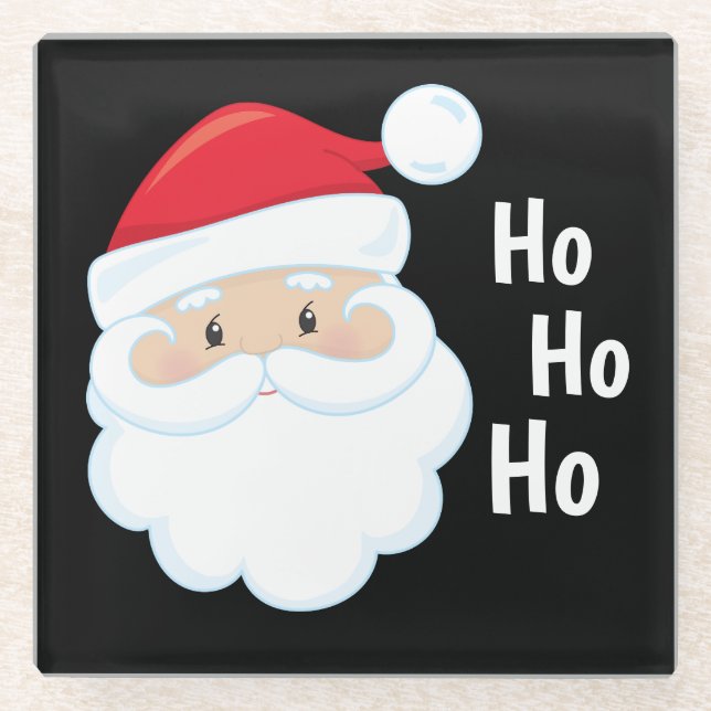 Ho Ho Ho Santa Face Christmas Holidays Red White Glass Coaster (Front)