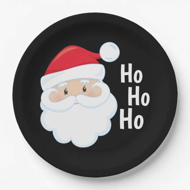 Ho Ho Ho Santa Face Christmas Holidays Red White Paper Plate (Front)