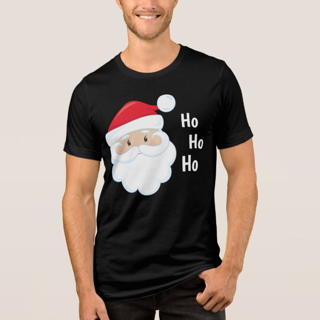 Ho Ho Ho Santa Face Christmas Holidays Red White Tri-Blend Shirt (Front)