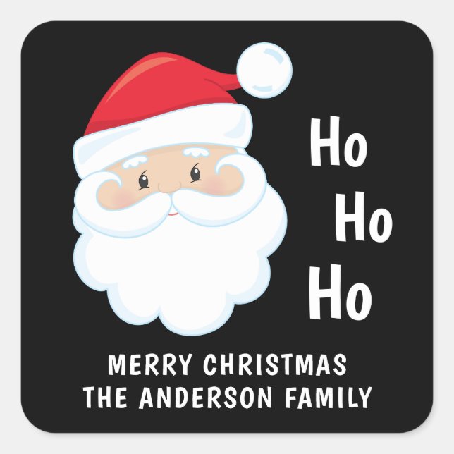 Ho Ho Ho Santa Face Christmas Personalised Square Sticker (Front)