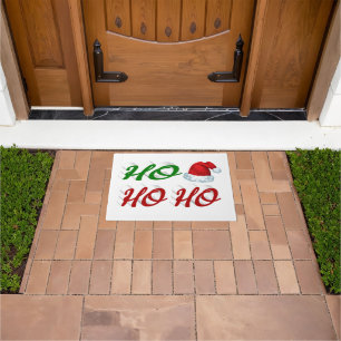 Ho Ho Ho Santa Hat Christmas red green script Doormat