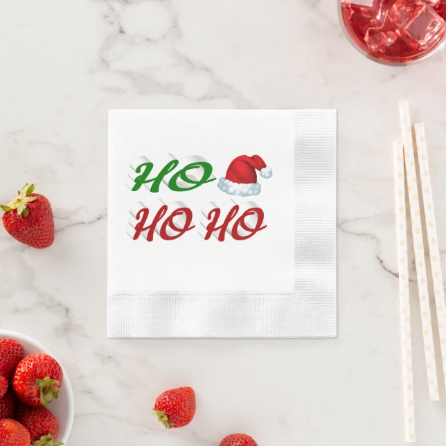 Ho Ho Ho Santa Hat Christmas red green script Napkin (Insitu)