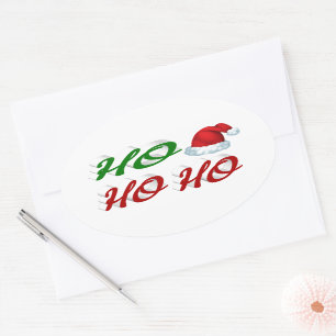 Ho Ho Ho Santa Hat Christmas red green script Oval Sticker