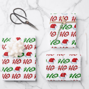 Ho Ho Ho Santa Hat Christmas red green script Wrapping Paper Sheet