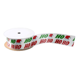 Ho Ho Ho Santa Hat Christmas red green typography Satin Ribbon