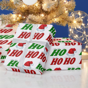 Ho Ho Ho Santa Hat Christmas red green typography Wrapping Paper