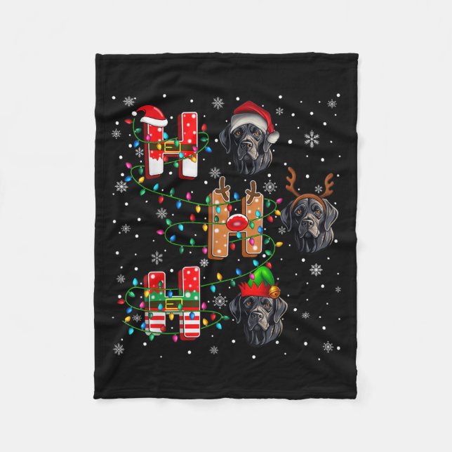 Ho Ho Ho Santa Hat Elf Matching Labrador Retriever Fleece Blanket (Front)