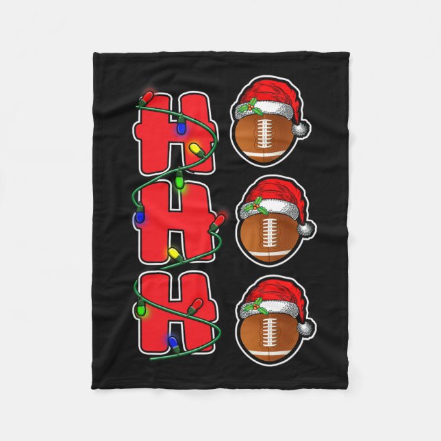 Ho Ho Ho Santa Hat Football Ball Christmas Fun Men Fleece Blanket (Front)