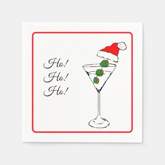 Ho Ho Ho Santa hat martini glass cocktail napkin (Front)