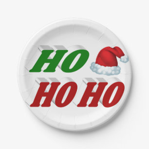 Ho Ho Ho Santa Hat typography Christmas Paper Plate