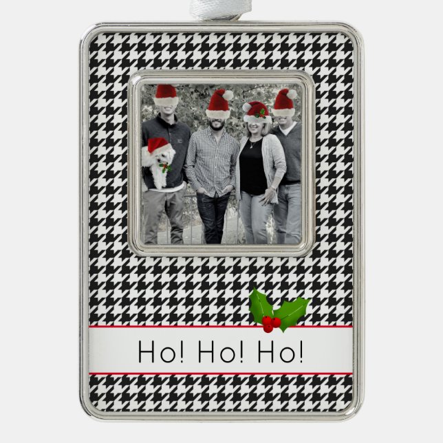 Ho! Ho! Ho! Santa Hats Family Photo Holly Festive Silver Plated Framed Ornament (Front)