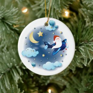 Ho ho ho! Santa on the aeroplane Ceramic Tree Decoration