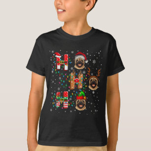 Ho Ho Ho Santa Reindeer Hat Elf Matching Pug Xmas  T-Shirt