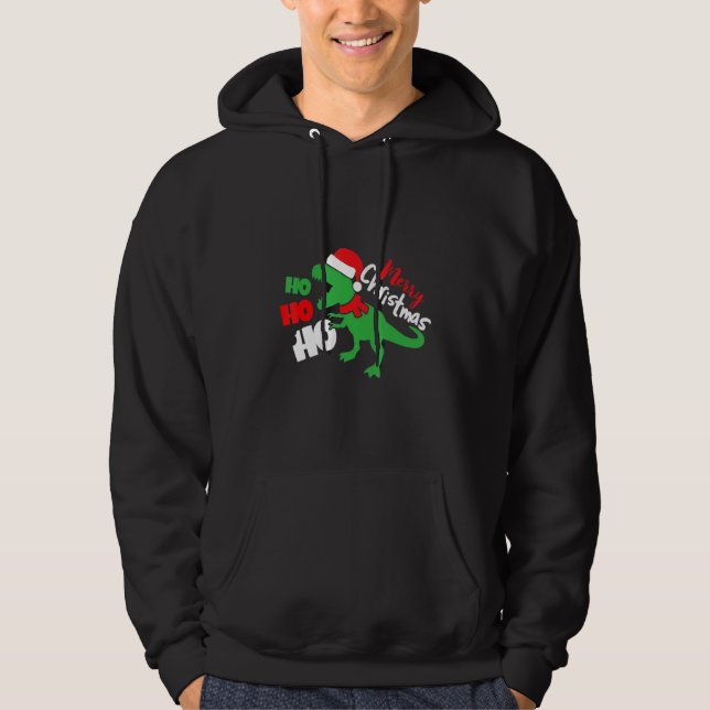 Ho Ho Ho Santa Rex Dinosaur Christmas Dino Xmas Si Hoodie (Front)