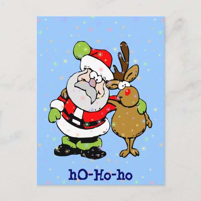 ho-ho-ho Santa & Rudy Holiday Postcard (Front)