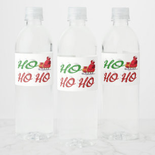 Ho Ho Ho Santa Sleigh Christmas red green script Water Bottle Label
