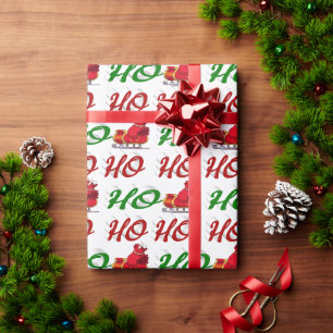 Ho Ho Ho Santa Sleigh Christmas red green script Wrapping Paper