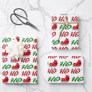 Ho Ho Ho Santa Sleigh Christmas red green script Wrapping Paper Sheet