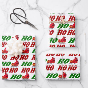 Ho Ho Ho Santa Sleigh Christmas typography Wrapping Paper Sheet