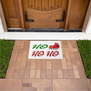 Ho Ho Ho Santa Sleigh red green script Doormat