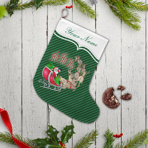Ho Ho Ho Santa Sleigh Reindeer Personalised Small Christmas Stocking