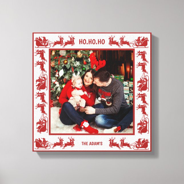 Ho Ho Ho Santa Sleigh Ride Christmas Frame Photo Canvas Print (Front)
