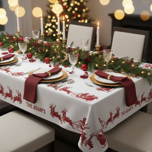Ho Ho Ho Santa Sleigh Ride Christmas Tablecloth