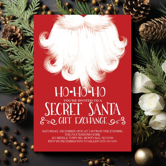 HO HO HO Secret Santa Christmas Party Invitation (Creator Uploaded)