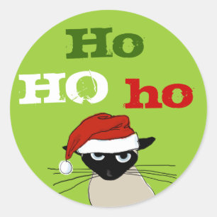 Ho Ho Ho Siamese Cat Christmas Holiday Xmas Classic Round Sticker