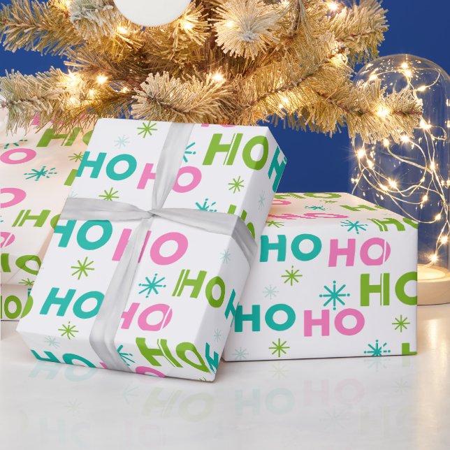 Ho Ho Ho Snowflakes Pastel Modern Christmas Wrapping Paper (Holidays)