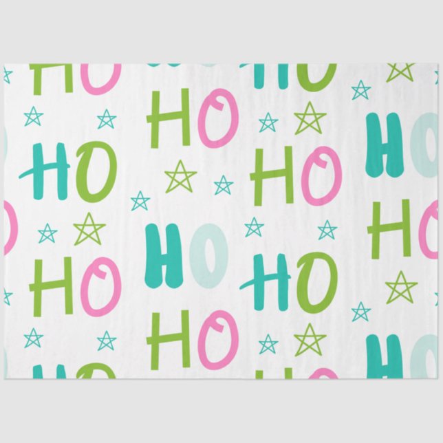 Ho Ho HO Stars Pastel Blue Green Pink Christmas Tissue Paper (Front)
