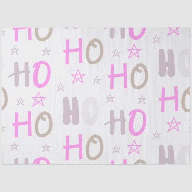 Ho Ho HO Stars Pastel Pink Purple Grey Christmas Tissue Paper (Front)
