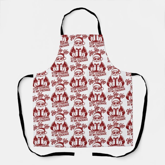 Ho Ho Ho Stop Staring At My Package Snarky Xmas Apron (Front)