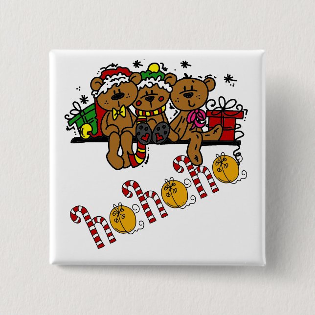 Ho Ho Ho Teddy Bears 15 Cm Square Badge (Front)